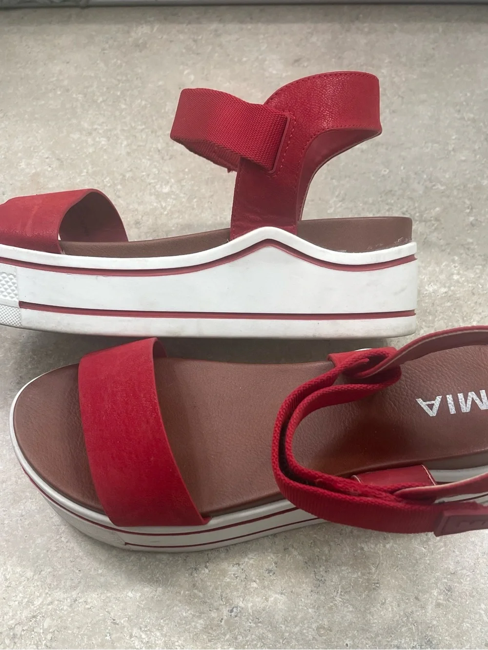 MIA Red Platform Sandals with White Trim
